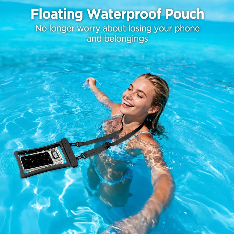 CACOE [Floatable Floating Universal IPX8 Waterproof Phone case 2 Pack-Up to 10.0",Adjustable Lanyard Phone Pouch,Cellphone Dry Bags for Vacation Beach Pool Kayak Cruise Travel Essentials（Black+Black） - Image 2